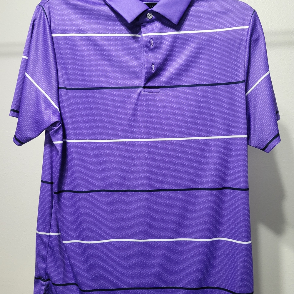 PGA Tour Purple and Black Striped Polo Shirt